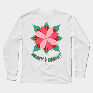 Poinsettias and Holly leaves and berries on a navy background. Long Sleeve T-Shirt